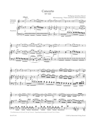 Concerto pour clarinette en La majeur K 622 - version pour clarinette en La 